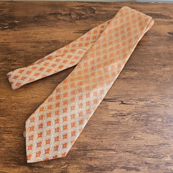 Ted Baker London Mens Orange Scalloped Ogee Jacquard Pattern Silk Necktie USA - Picture 1 of 7